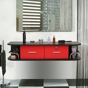 Jaxpety Salon Classic Wall Mount Styling Station Beauty Salon Spa Equipment Cabinet,Red/Black