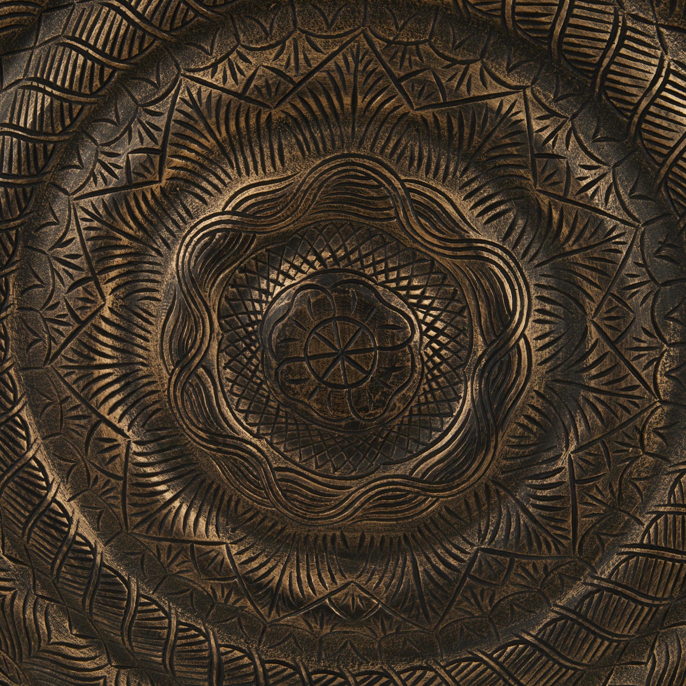 DecMode Bronze Wooden Carved Floral Wall Decor with Scroll and Leaf Details