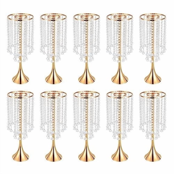10pcs Crystal Flower Vases Golden Flower Stand Wedding Table Centerpieces Decor