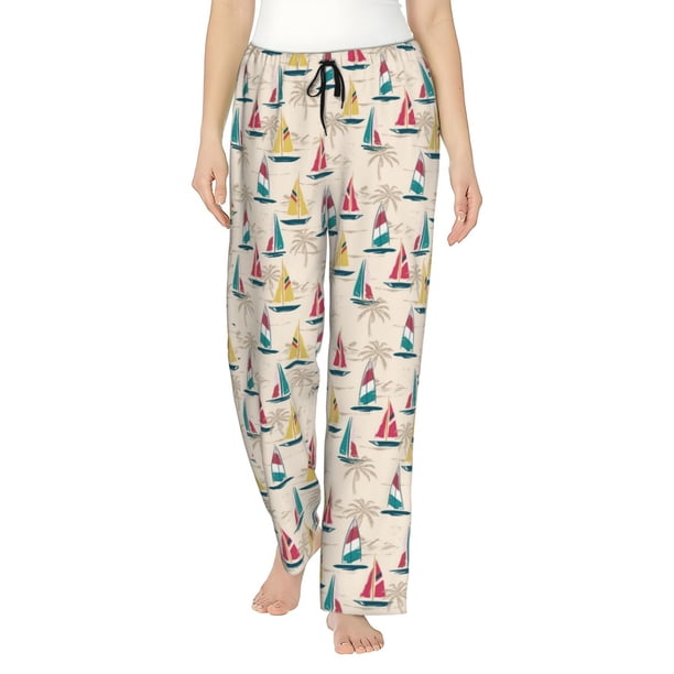 Fotbe Reto Marine Nautical Pantalones de Pijama para Mujer, Pantalones de Dormir, Pantalones Pj con Cordón y Bolsillos-Large