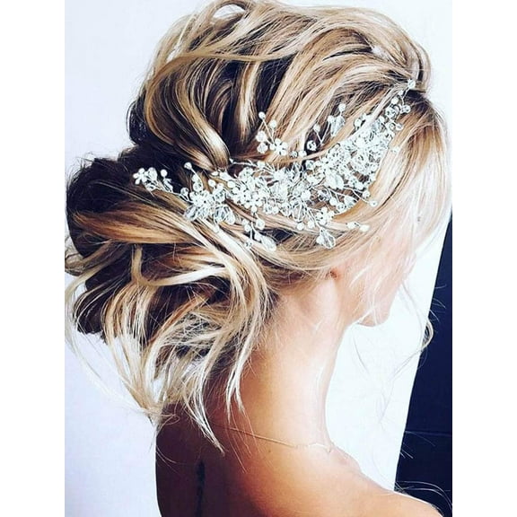 Bride Flower Wedding Hair Vine Crystal Bridal Hair Piece Rhinestone Party Hair Accessories Leaf Hair Jewelry Bead Headpiece for Women and Girls