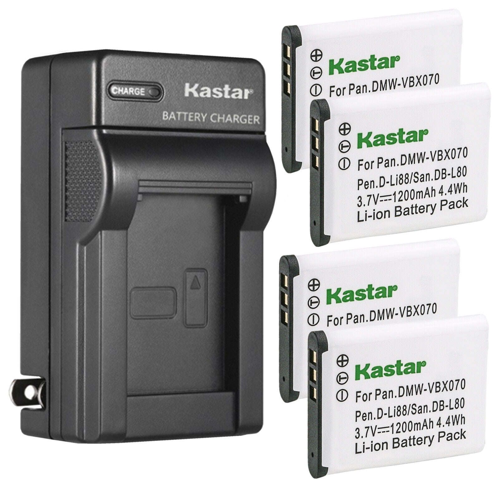Kastar 4-Pack Battery and AC Wall Charger Replacement for Panasonic VW-VBX070 VW-VBX070-W VW-VBX070GK Battery Panasonic HM-TA2 HM-TA20 HX-DC1 HX-DC1EB-H HX-DC1EB-K HX-DC1EB-R HX-DC1EB-W Camera