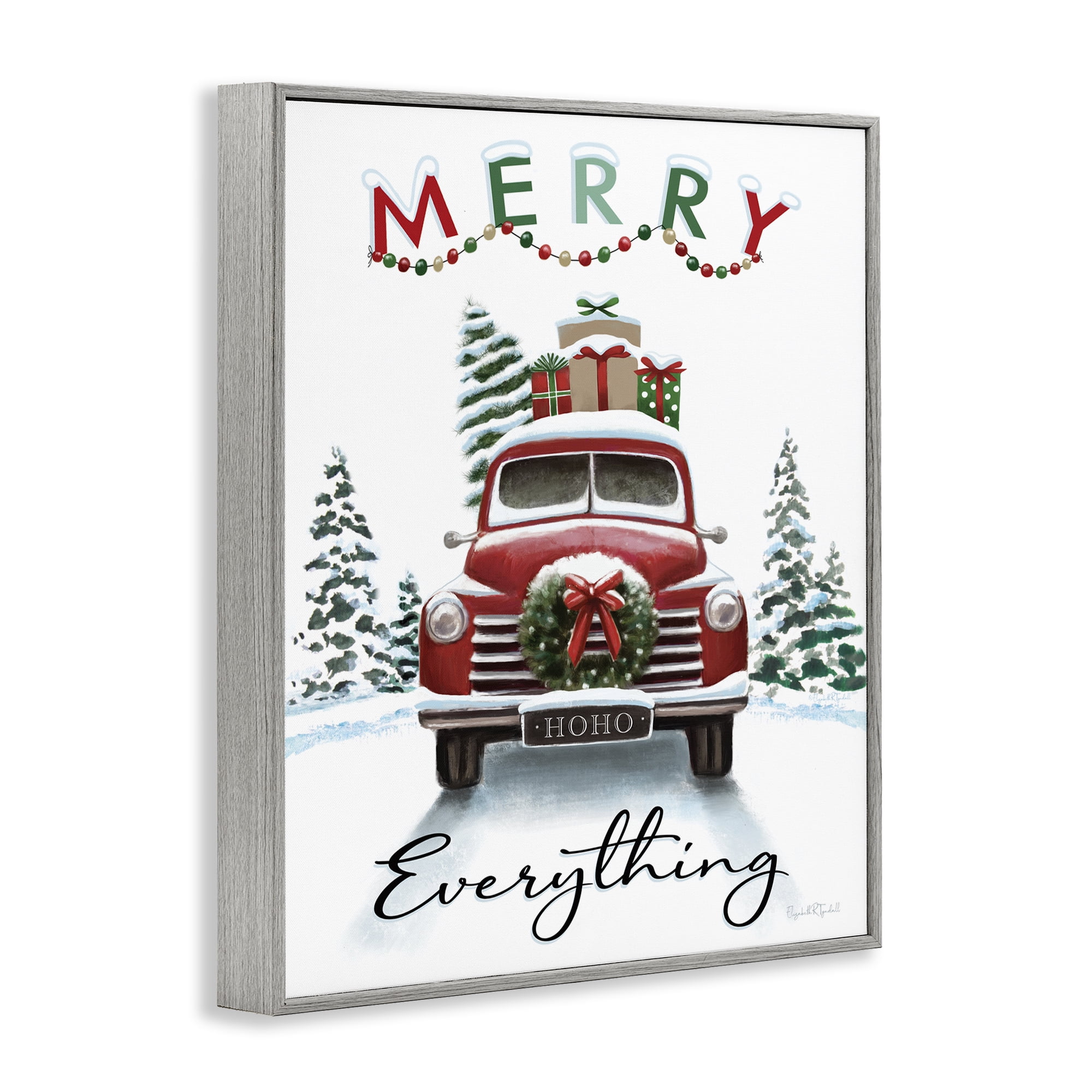 Stupell Industries Merry Everything Gift Car Holiday Painting Gray Framed Art Prints Wall Art, 11 x 14