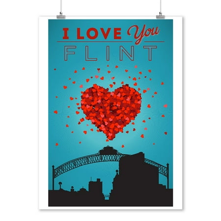 Michigan Wall Decor I Love You Flint, Michigan - Lantern Press Artwork (9x12 Art Print, Wall Decor Travel Poster) ()