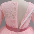 thumbnail image 6 of Girls Maxi Gown Lace Long Sleeve Cinched Bow Belted A-Line Dress Tween Elegant Fluffy Mesh Tiered Layered Evening Dresses Pink 13-14 Years, 6 of 7