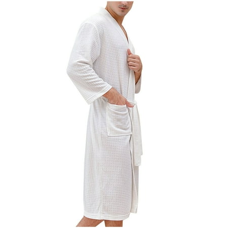 

Odeerbi Clearance Men Robes Cardigan Bathrobe Thin Bathrobe Long Home Clothes Nightgown Pajamas White