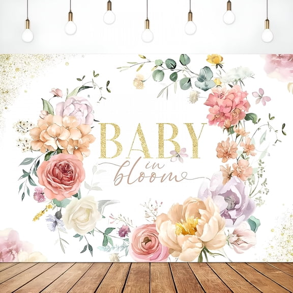 CCOCC 2026 New Baby in Bloom Beautiful Backdrop Pink Floral Girls Watercolor Peony Rose Blossom Leaves Girl Baby Shower Party Decorations Photography Background Photo Booth Studio