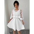 thumbnail image 3 of White Womens Elegant Floral Appliqué Chiffon Overlay A-Line Short Dress With Bell Sleeves, 3 of 6