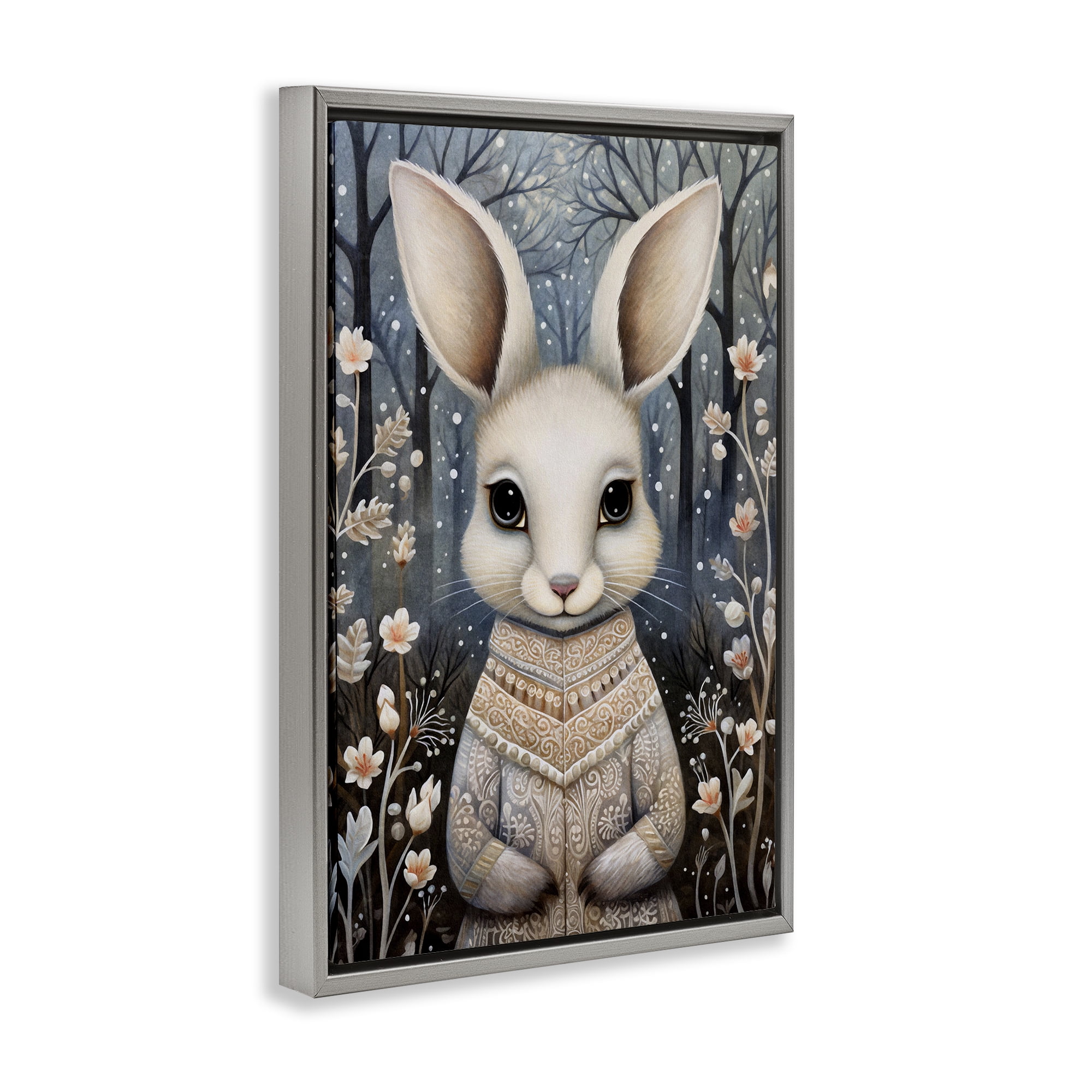 Stupell Industries Woodland White Rabbit Animals & Insects Painting Gray Floater Framed Art Print Wall Art, 17 x 25