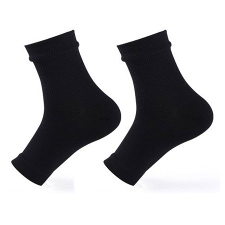 2 PAIR Plantar Fasciitis Sleeves Socks for Heel & Arch Pain, Graduated Compression Sock for Runners, Nurses, Travelling and Gym Moisture Wicking FREE Eyeglass Pouch by iSupportPosture (Black/Black,S)