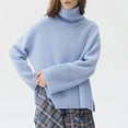 thumbnail image 2 of cfhntfmh Oversized Sweater for Women Turtleneck Long Sleeve Casual Knit Pullover Tops Fall Winter Outfits for Women（Sky Blue,Small), 2 of 6