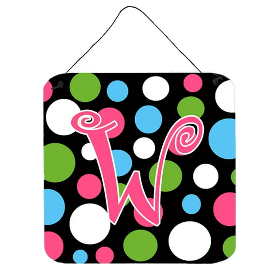 Letter W Initial Monogram - Polkadots and Pink Wall or Door Hanging Prints