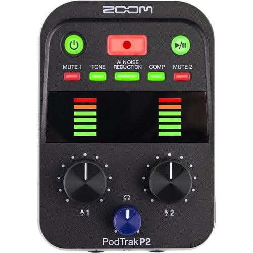 Zoom PodTrak P2 Dual USB Mic Recorder for Podcasters Bundle With 4x AA Batteries With Charger + Extreme Pro 64GB microSDXC Memory Card + Cleaning kit + 6 Pack Wire Straps