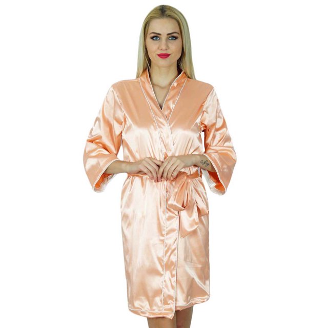 Bimba Women Short Satin Getting Ready Robe Bridesmaid Kimono Sleeve Coverup