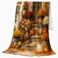 thumbnail image 2 of Autumn Porch Harvest Display Pumpkin Wreath, Cozy Friendship Quote Scene, Warm Flannel Blanket for Living Room and Reading Nook, Art Lovers Thanksgiving Gift, Artistic Home Decor, 2 of 9