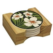 Hawaiian Ceramic Coasters 4 Pack Plumeria Palm