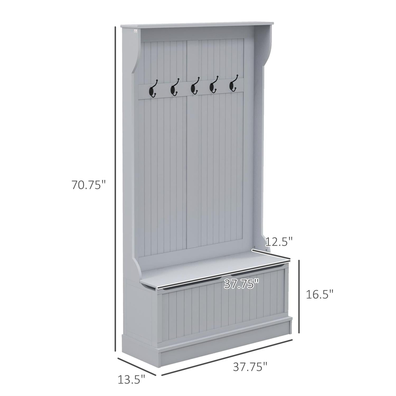 Demi Bonn 70" Hallway Bench with Coat Rack and Shoe Storage, 3-in-1 Entryway Organizer for Home, Storage Hooks and Hall Tree for Convenience, Gray