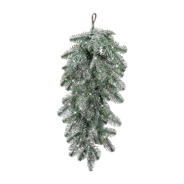 Guirnalda navideña de lágrima con ramas artificiales de nieve y agujas para escaleras, corona de colgantes de invierno artificiales para jardí