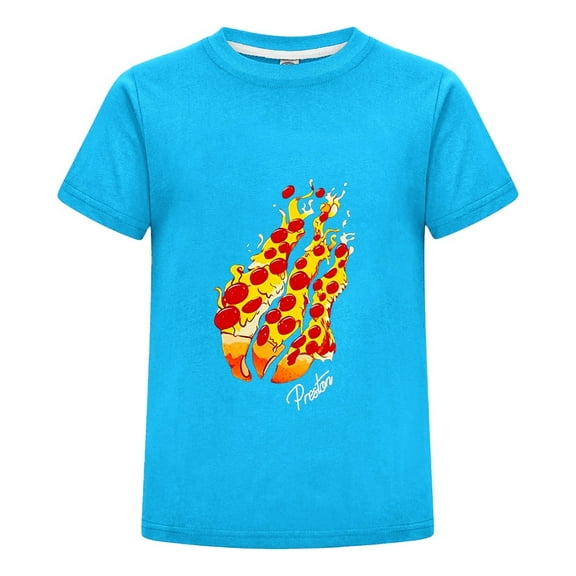 Pizza Fire Pepperoni Flame Kids T-Shirt – Boys Girls Flame Tee – Breathable Short Sleeve Cotton Shirt for Gaming Fans