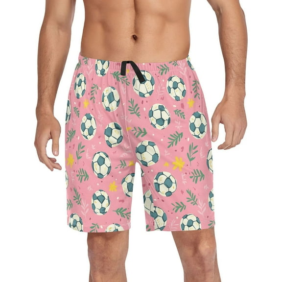 Men's Pajama Shorts Bottoms with Pockets Soft Lightweight Lounge Sleep Wear Leaves Football