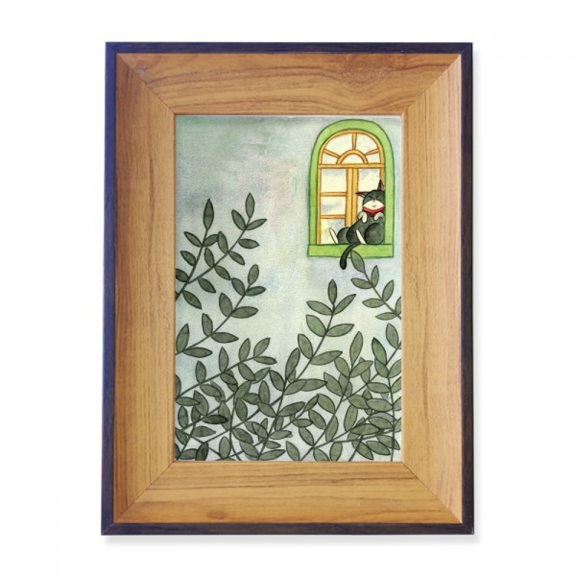 Miaoji Painting Watercolor Cat Outside Window Photo Frame Exhibition Display Art Desktop Painting