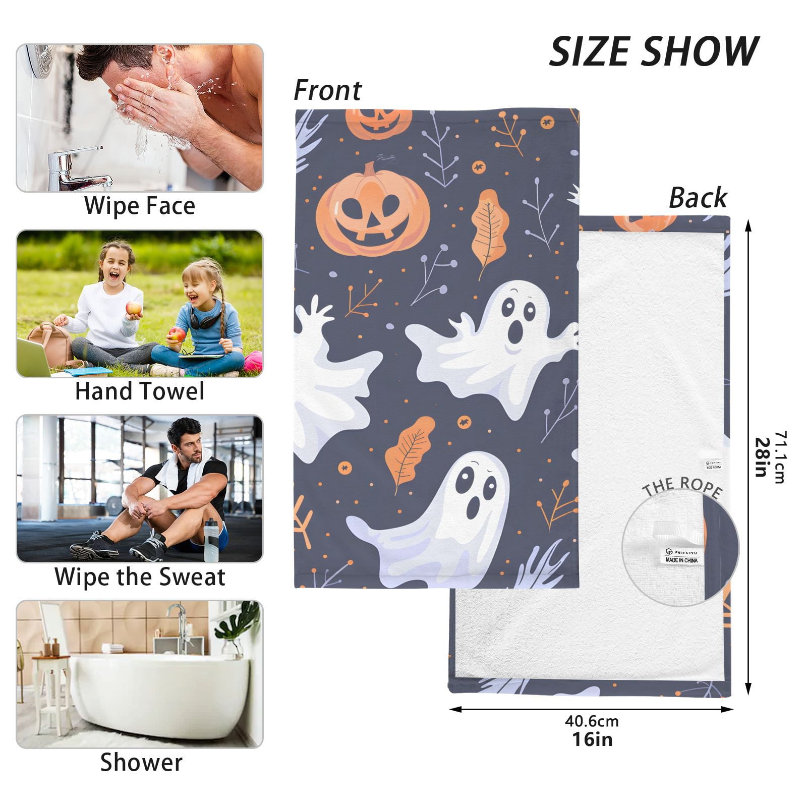 Ghosts Halloween Hand Towels Cotton Bath Towels Large Face Towels Absorbent for Bathroom 2 Packs