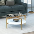 thumbnail image 2 of Evelyn&Zoe Otto 36" Wide Round Coffee Table with MDF Shelf, Brass/White Lacquer, 2 of 10