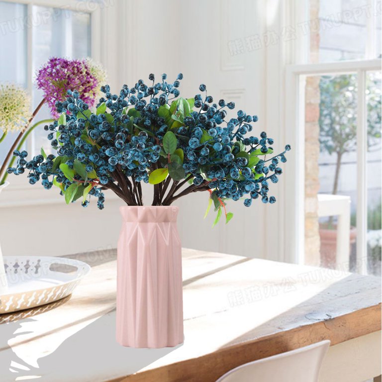 5 Pack Artificial Blueberries in Vase, Lifelike Faux Fruit Berries