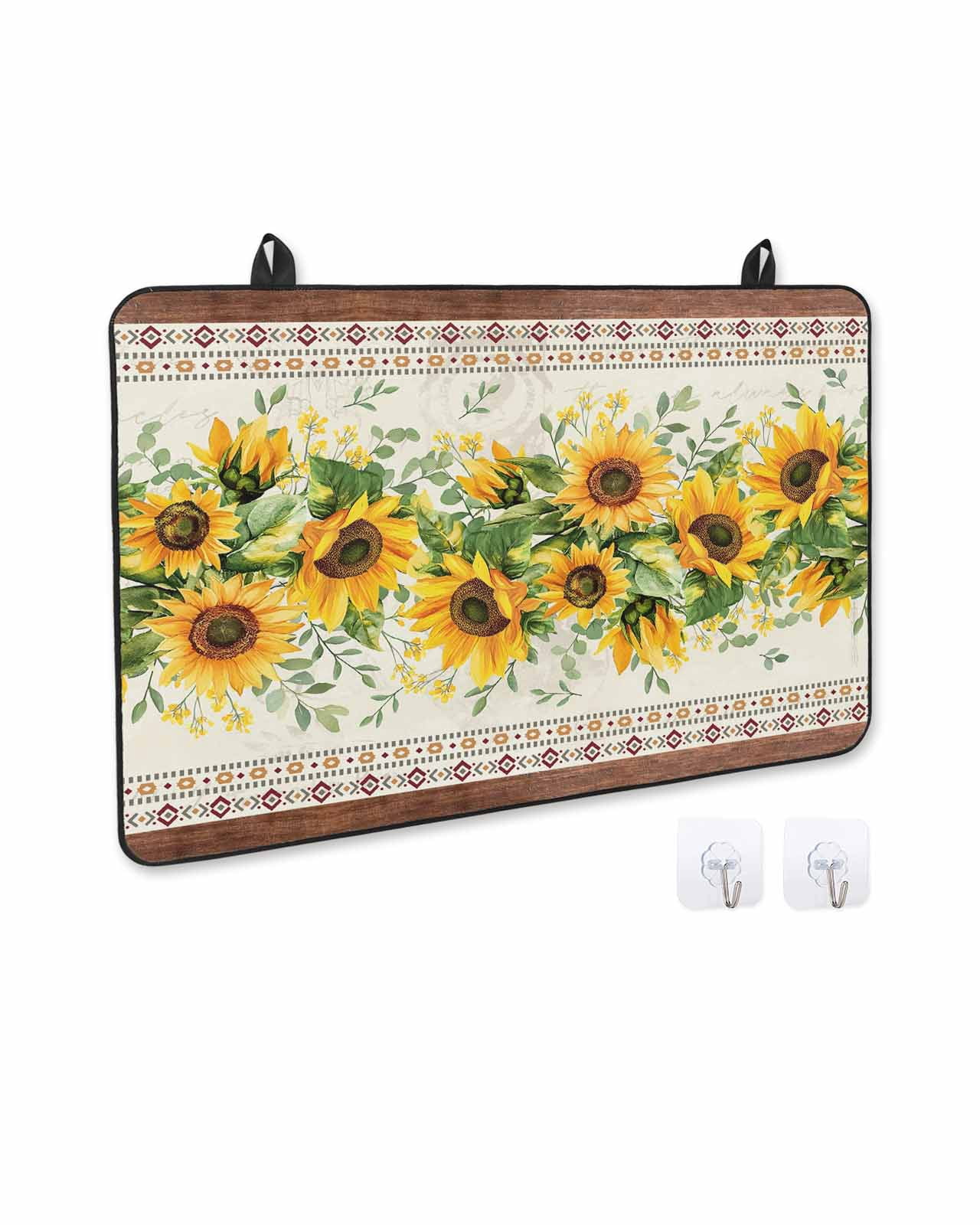 nqOlkjepod Large Induction Cooktop Protector Mat 24"x21", Sunflower Brown Stove Top Covers for Electric Stove, Retro Southwest Country Plant Leaf Floral Stove Burner Cover Mats Stove Cover