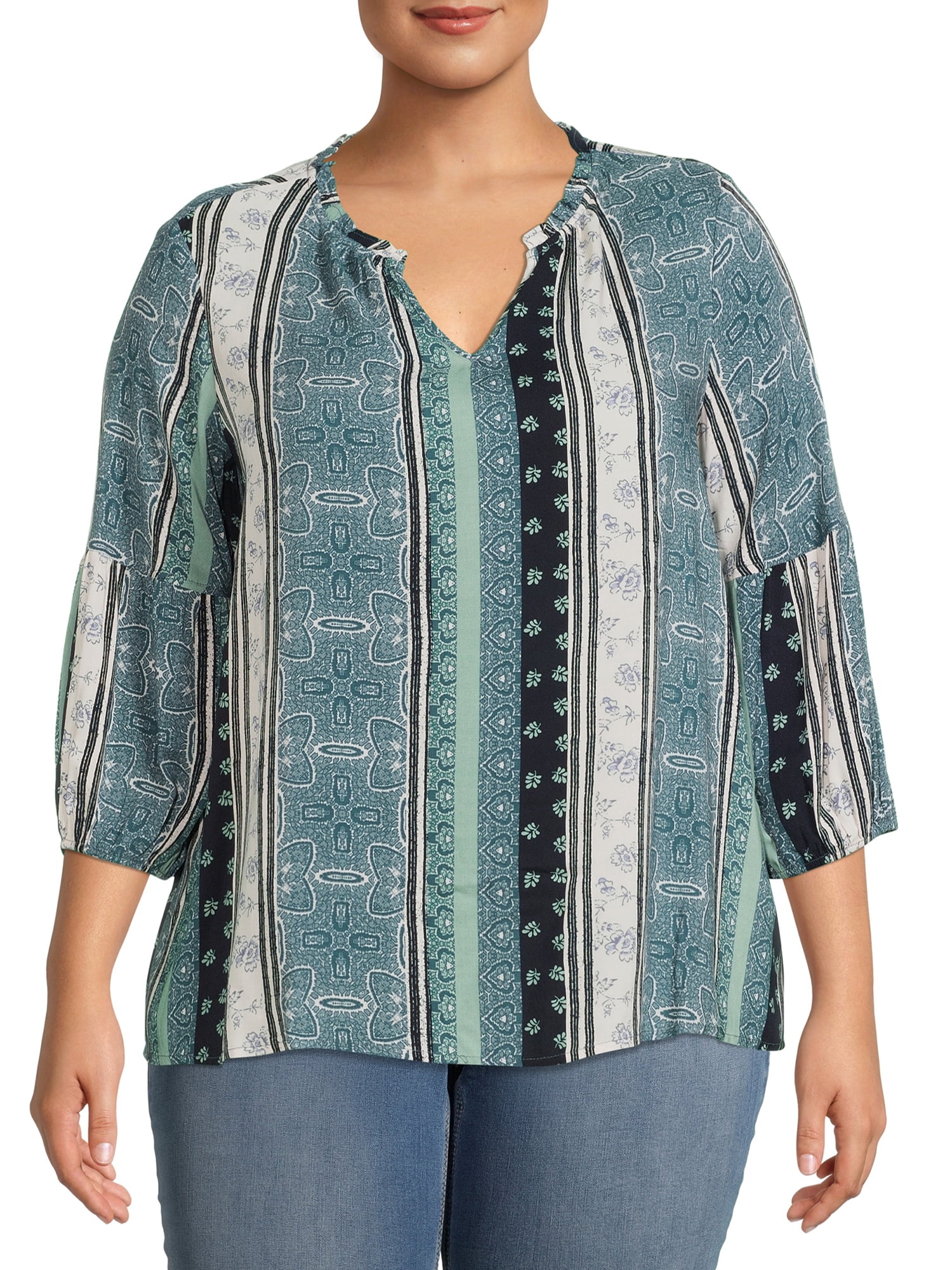 Como Blu Women's Plus Size Balloon Sleeve Mixed Print Blouse - Walmart.com