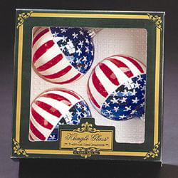 USA FLAG Americana Glass Ball Ornaments Box Set of 3 NEW IN BOX Patriotic Boxed