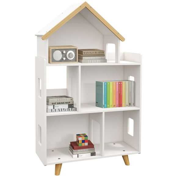 Qaba Toy Storage Organizer Cabinet, 3-Tier Kids Bookshelf, White