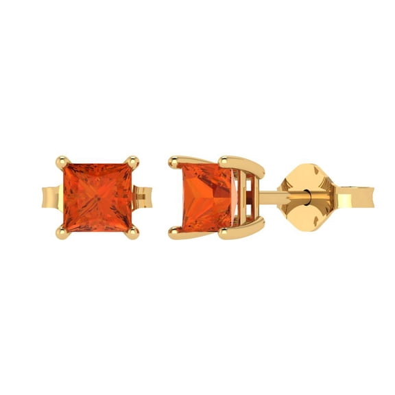1 ct Push-Back Stud Earrings for Women | 4.5mm Princess Cut Simulated Red Diamond | 18K Yellow Gold
