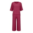 thumbnail image 6 of Chroia Women's Airport Outfits Set -2PC Breathable Cotton-Linen Tops & Loose Wide Leg Pants Summer, 6 of 6