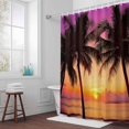 thumbnail image 6 of Gradient Beach Shower Curtain for Bathroom Decor, Landscape Summer Coconut Sunset Silhouette Waterproof Fabric Shower Curtain, 66"x72" Set with 12 Hooks, 6 of 9