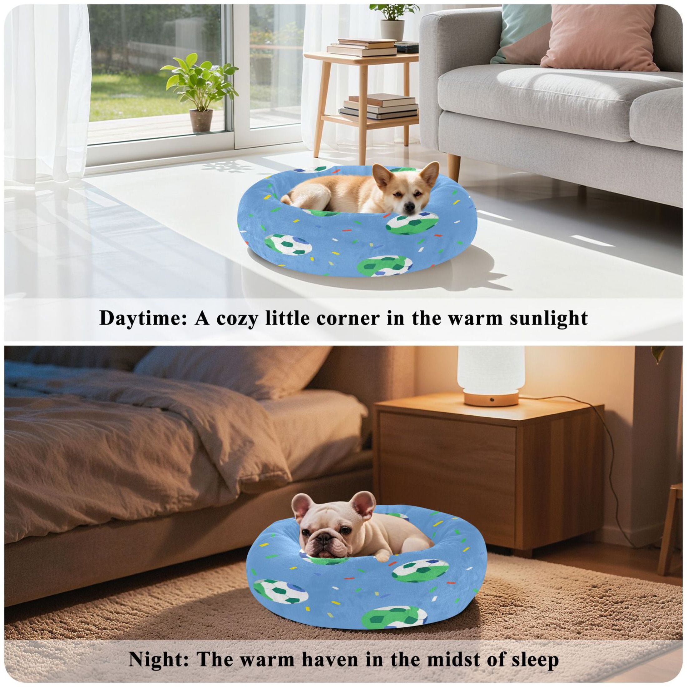 Iauyy Pet Couch Donut Cat Bed for Indoor Cats/Small Dogs Washable & Machine with Non-slip Bottom Calming Cat Furniture, Football Illustration (M)