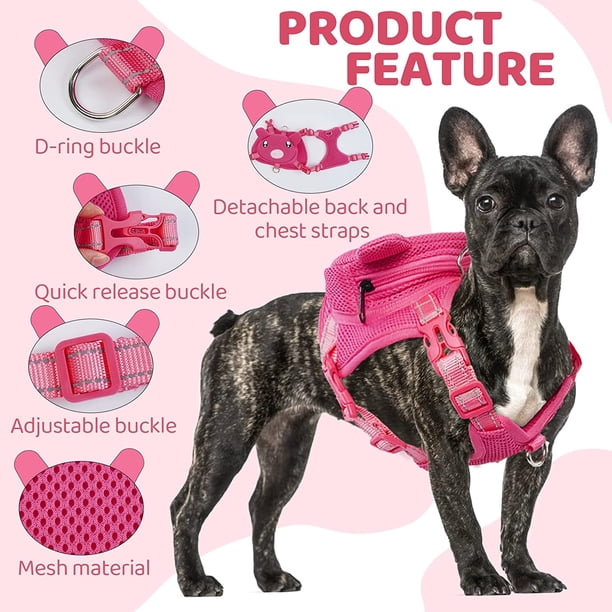 Dog Harness with Backpack No Pull Pet Harness Vest, Cute Pink Pig