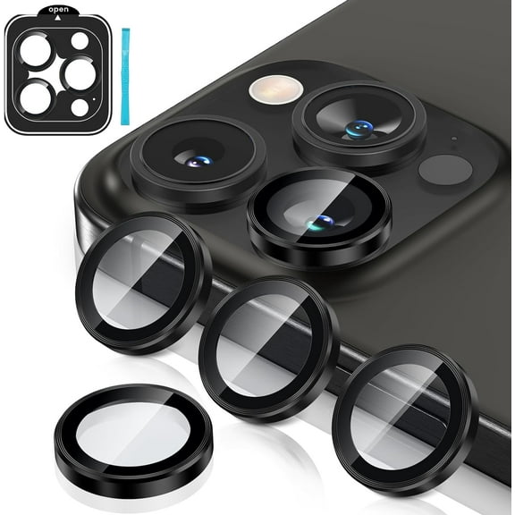 for iPhone 15 Pro/iPhone 15 Pro Max Camera Lens Protector, [Scratch Resistant] 9H Tempered Glass Camera Cover Screen Metal Ring Case Camera Protection Screen Protector Cover Film Accessories