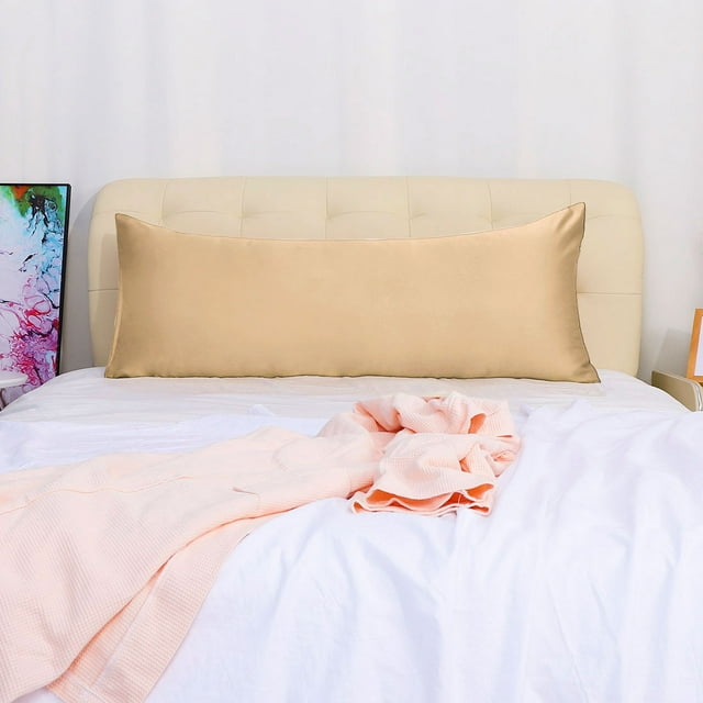 Funda de almohada de cuerpo de satén PiccoCasa, funda de almohada larga y sedosa para el cabello y la piel, Jumbo dorado