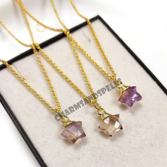 Ametrine Star Necklace, Gemstone Necklace, Ametrine Pendant, Silver Necklace, Ametrine Stone, Crystal Jewelry, 14K Gold Plating Necklace
