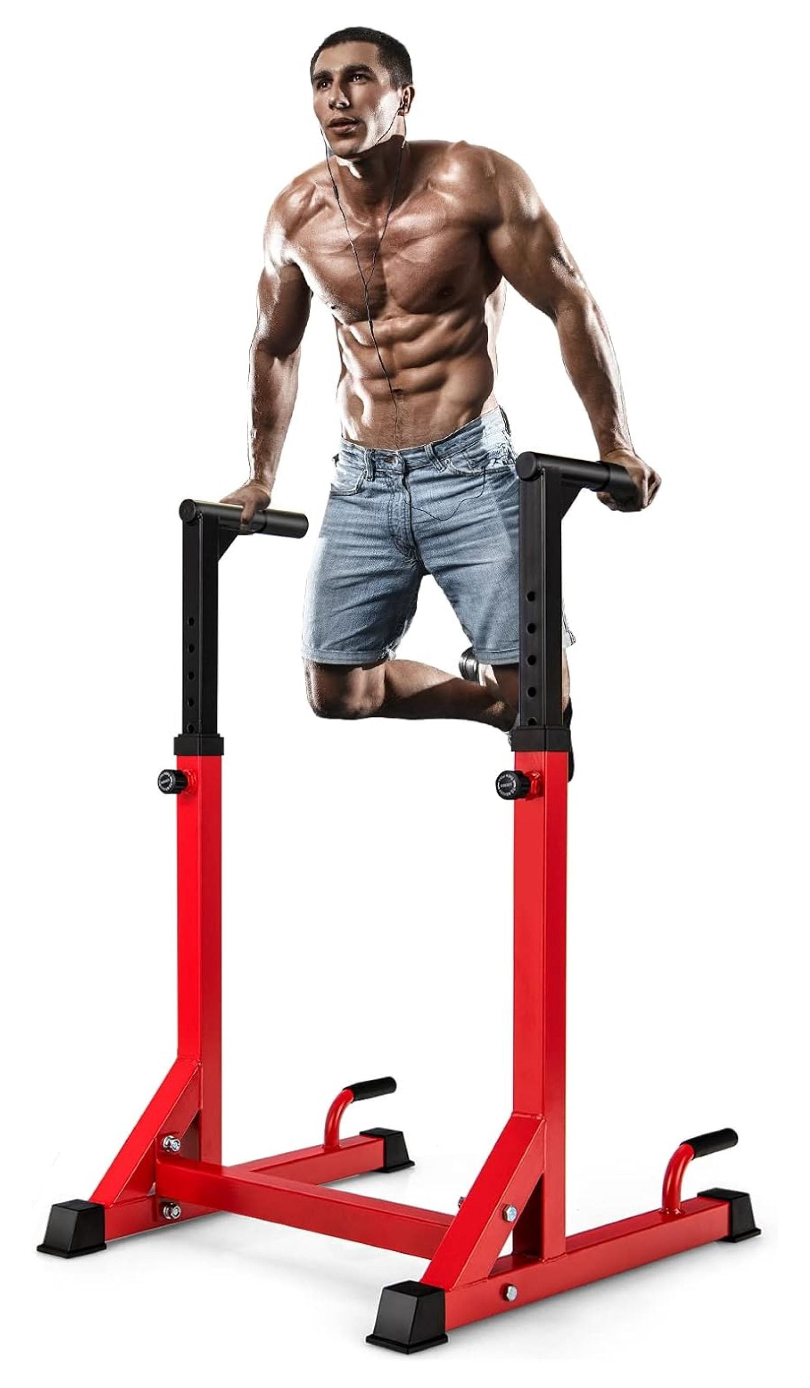 Adjustable Dip Station, Pull Up Dip Station with 10 Level Adjustable Height, Heavy Duty Multifunctional Parallel Bars for Strength Training Workout, Home Gym Dip Bar Station
