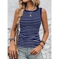 thumbnail image 6 of Blue And White Striped Round Neck Slim Fit Ribbed Tank Top, 6 of 6