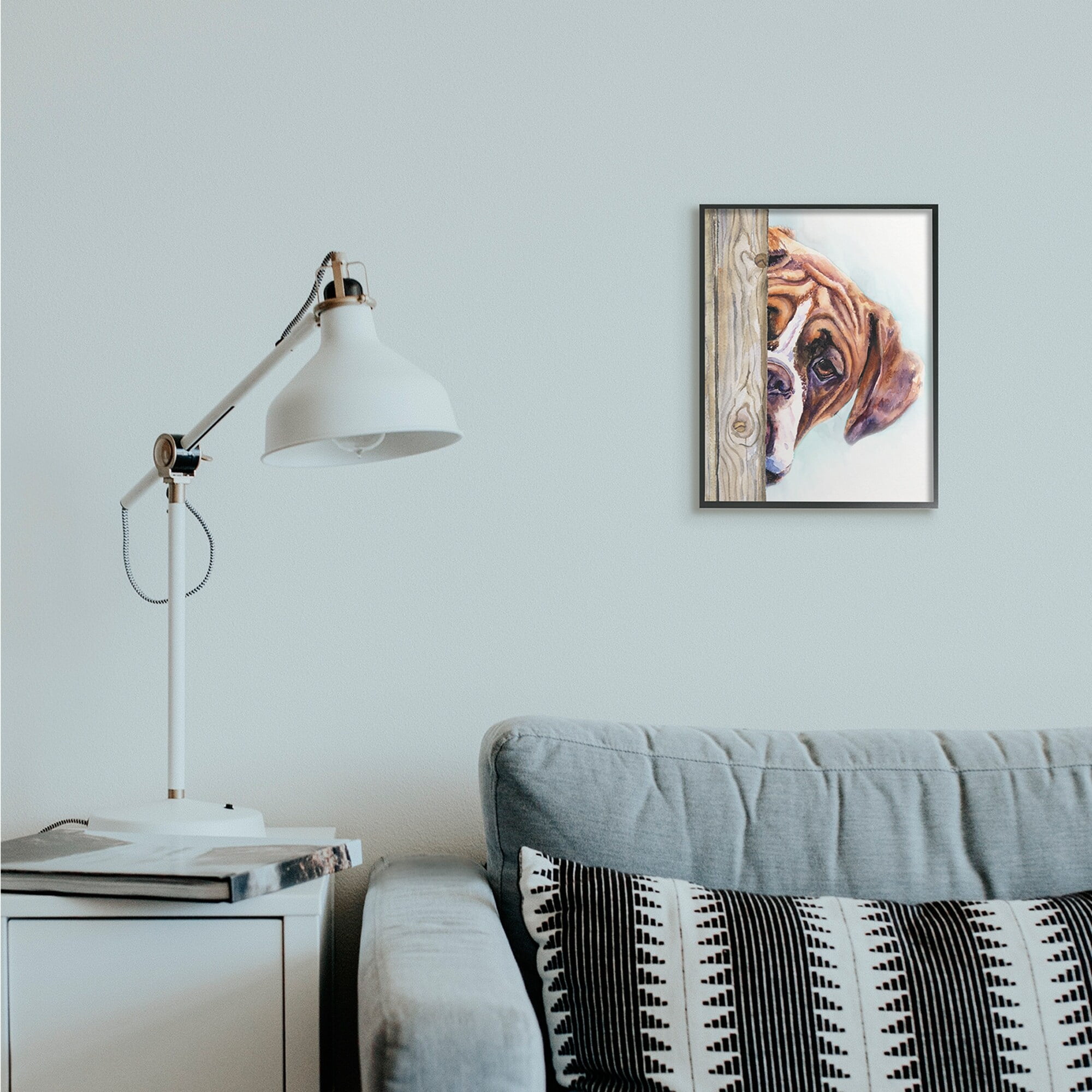 Stupell Industries Boxer Dog Hide and Seek Puppy Portrait Black Framed, 11 x 14, Design by George Dyachenko