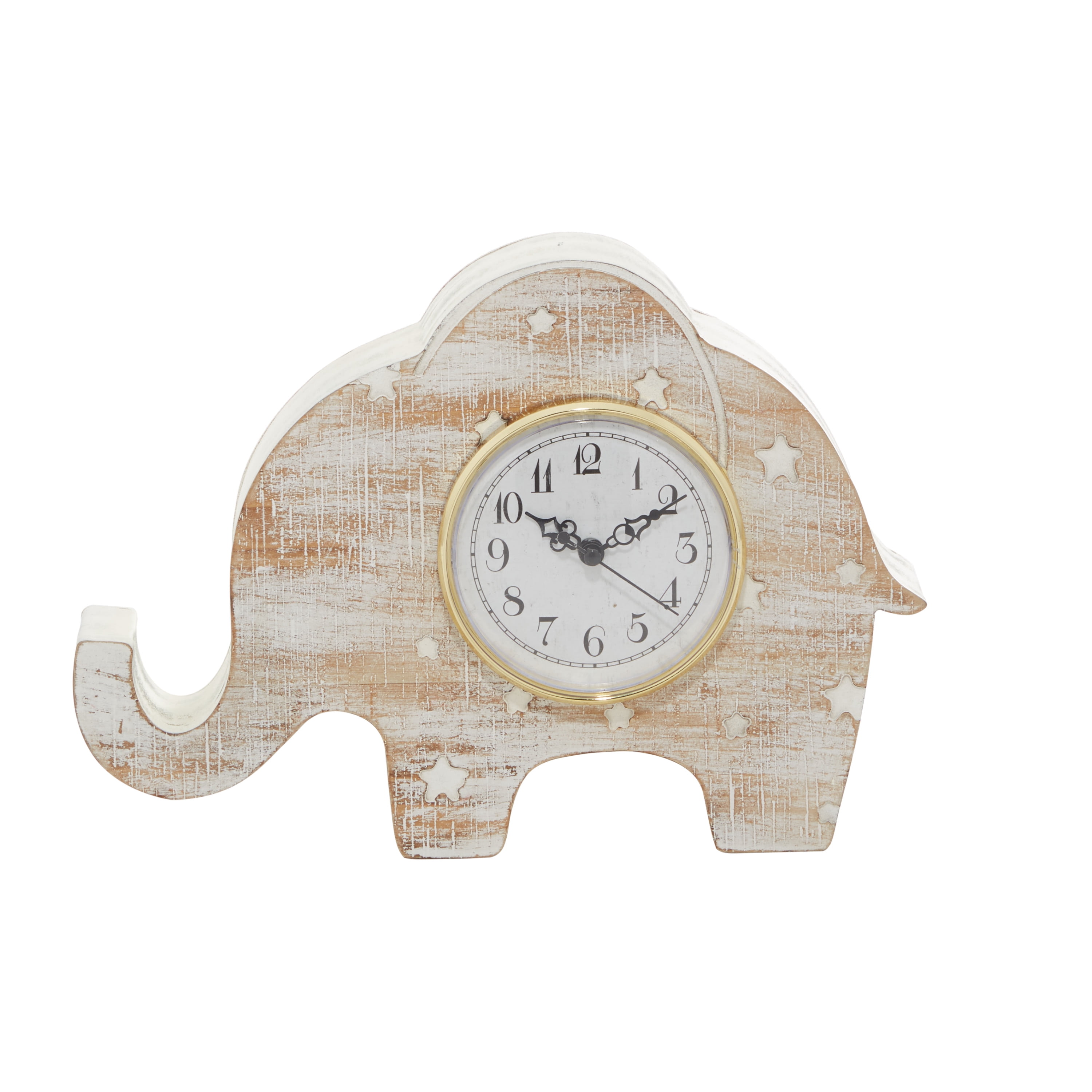 DecMode 9" White Wood Elephant Clock