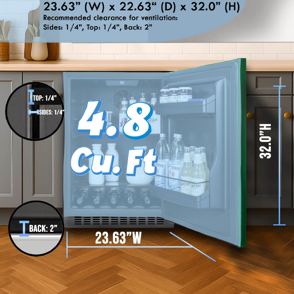 Summit 24" Built-In Refrigerator, 4.8 cu.ft., ADA Compliant, Undercounter, Green, Stainless Steel - AL54, Green, RHD