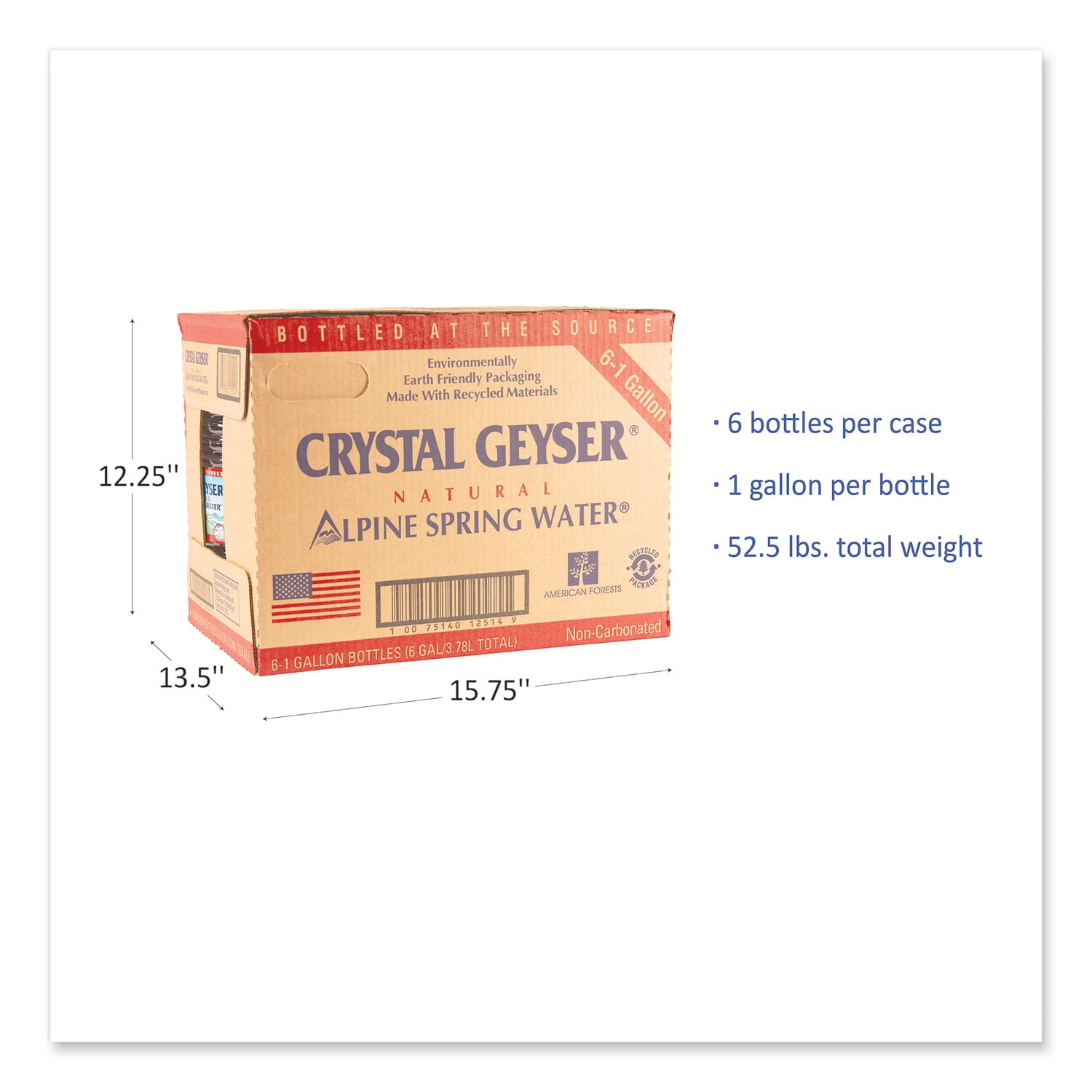 1PK-Crystal Geyser Alpine Spring Water, 1 Gallon, 6 Bottles