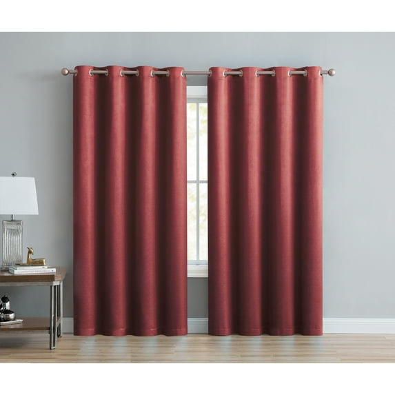 Angela Shiny Embossed Texture Grommet Room Darkening Window Curtain Panel 52 W x 84 L inch, 2-Pack Red