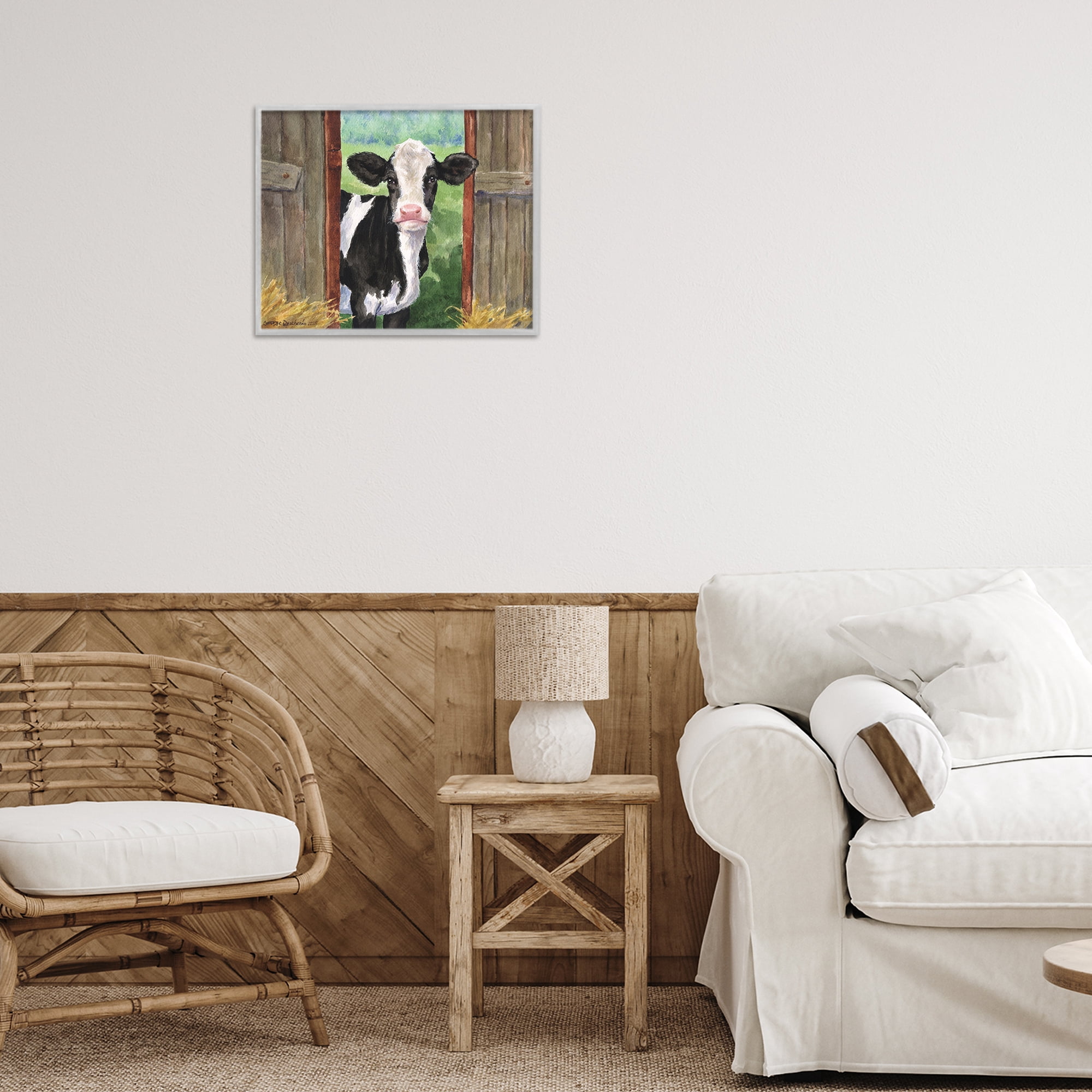Stupell Industries Cow in Wooden Gate Gray Framed Giclee Art, design by George Dyachenko