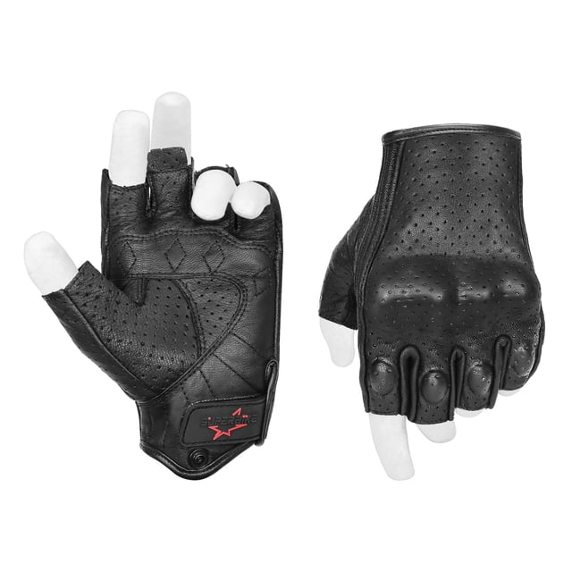 Guantes de moto Superbike G11 de piel sin dedos, color negro XL