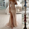 thumbnail image 4 of CENL Women Sequined V Neck Off Shoulder Split Long Dress Evening Party Maxi Dress, 4 of 9